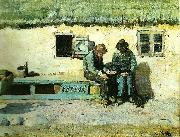 Christian Krohg to fiskere pa en bank faran staldlangen i brondums gard Spain oil painting artist